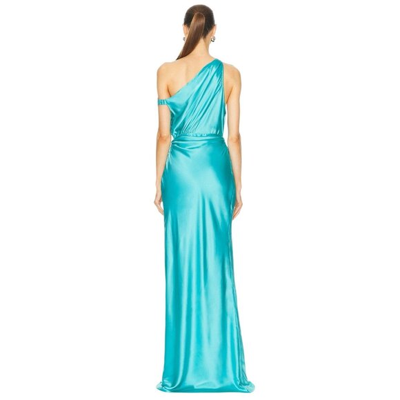 The Sei for FWRD Asymmetrical Wrap Gown in Turquoise 0 New Womens Maxi Dress - Picture 2 of 9